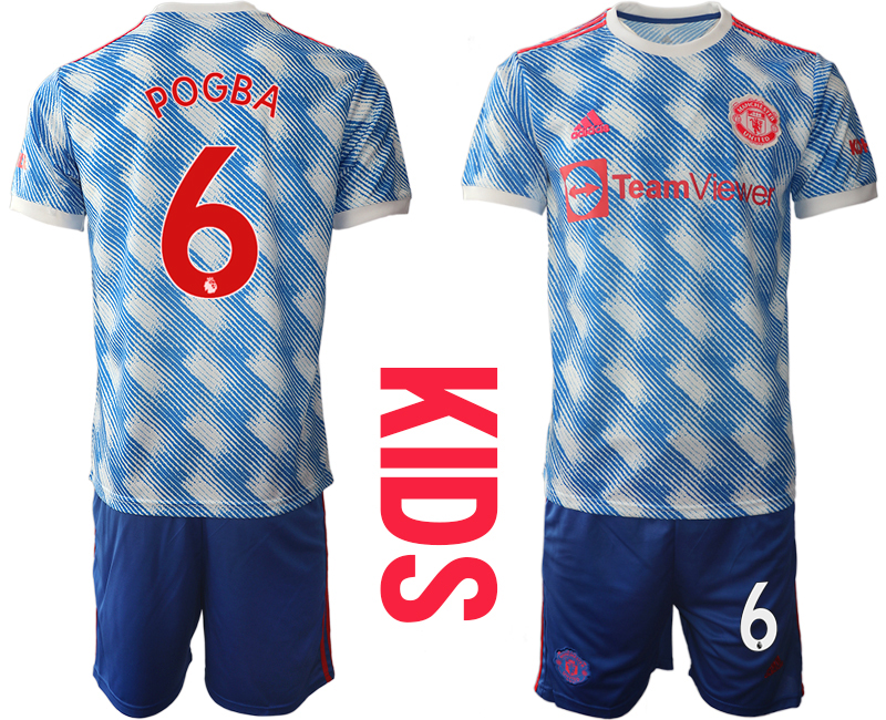 Youth 2021-2022 Club Manchester United away blue #6 Soccer Jersey->youth soccer jersey->Youth Jersey